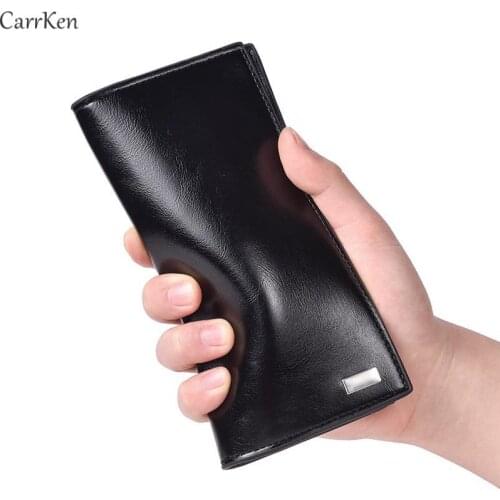 Wallet Mens Wax Oil Skin Long Wallets Mens Business Soft Leather Purse Pocketpartmon Billetera Cuero Boton Hombre Coin Purse