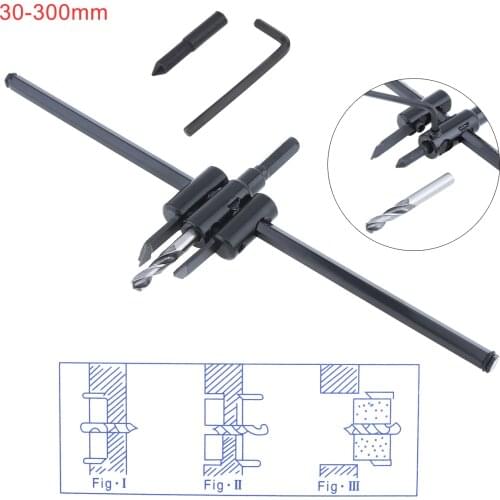 30-300mm Alloy Steel Adjustable Aircraft Type Wood Circle Hole Saw Cutter Tool Kit Cordless Drill Bit with 8mm Drill Diameter