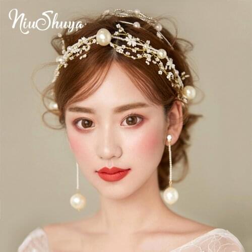 NiuShuya Handmade Ribbon Rhinestone Crystal Pearls Floral Bridal Wedding Tiara Headband Headpiece Hair accessories