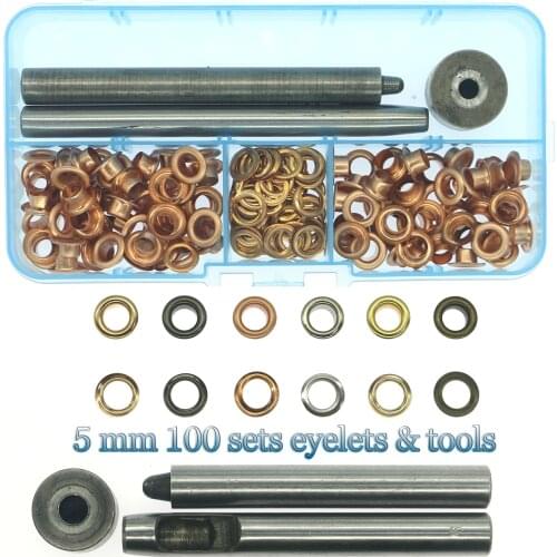 NEW 5mm 100set 6 colours hollow rivet eye button for belt buckle clothing decoration buckle eyelet and Eyelet Punch Die Tool Set