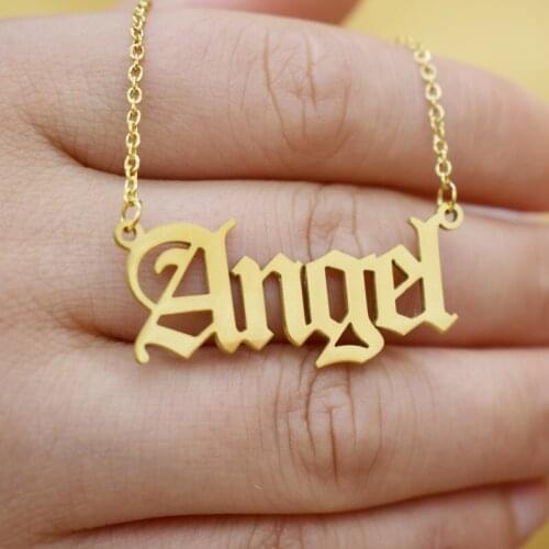 New Cute Stainless Steel Letter Pendants Old English Font Angle Necklace Lovely Gift for the Honey Girls