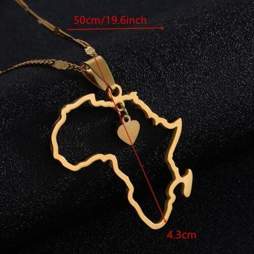 Gold Color African Map Pendant Necklace Trendy Heart Map of Africa Continent Jewelry