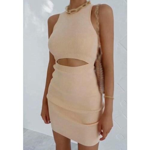 Verlena Sleeveless O-Neck Long Jumper Pullovers Sexy Hollow out Waist Sweater Dress Thin Knitted Slim Bodycon Summer Dress 2021