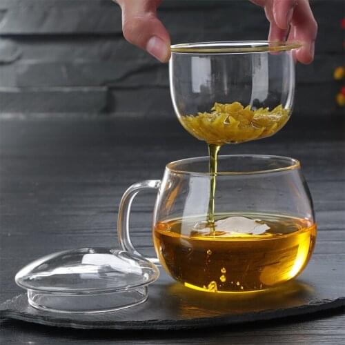 Transparent Clear Glass Milk Mug Water Coffee Tea Cup With Tea Infuser Filter Lid Handle Drinkware Heat Resistant S2017510