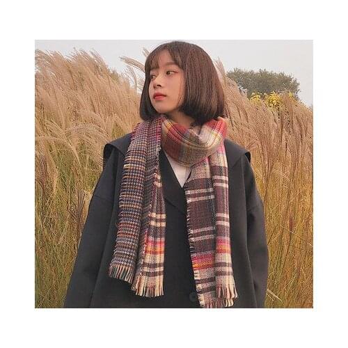 Scarf Womens Autumn and Winter Korean Double-sided Plaid Cashmere Shawl Thickened Dual-purpose Versatile Scarf To Keep Warm