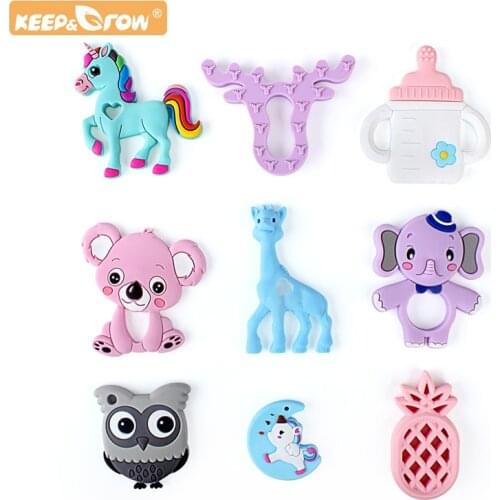 Keep&Grow Silicone Teether Cartoon Baby Teether Food Grade BPA Free Baby Teething Chew Charms Silicone Beads Toy Gift
