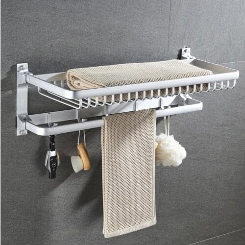Nail Free Folding Towel Rack Bathroom Storage Wall Hanging Shelves Kitchen Floating Metal Shelf Shower Organizer Accessories
