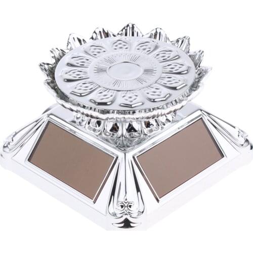 Solar Powered 360° Jewelry Rotating Display Stand LED Light Turntable Silver