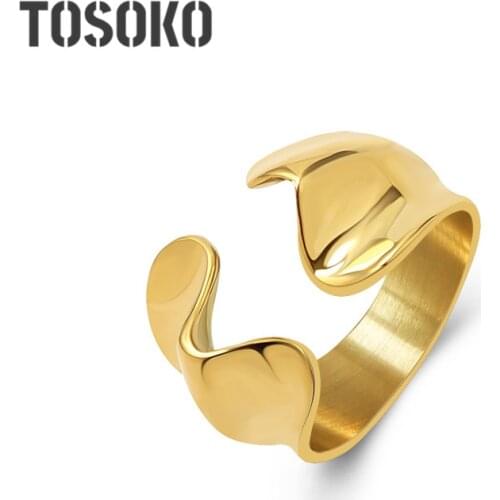 TOSOKO Stainless Steel Jewelry Special Sshaped Opening Ring Womens Fashion Simple Ring BSA164