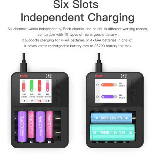 ISDT C4 EVO Smart Battery Charger Type-C QC3.0 Output for AA AAA Li-ion Battery IPS Display Screen and Fire Prevention