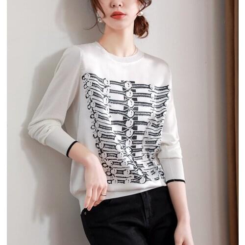 Spring Womens T-shirt new Chiffon stitching printed T-shirt spring clothing