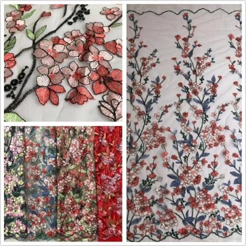 High grade mesh embroidered lace fabric embroidered fabric embroidered with flowers