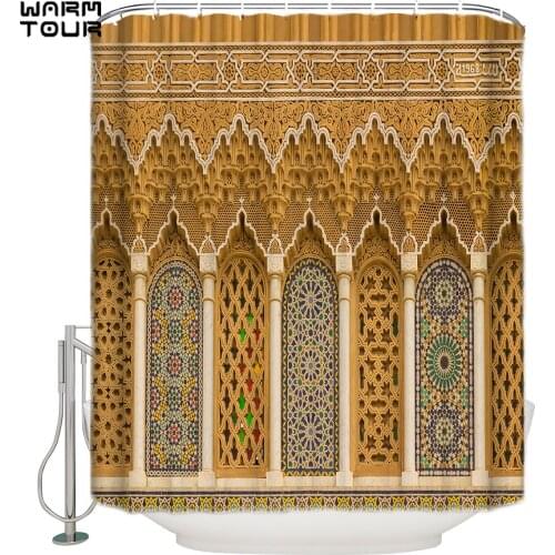 WARMTOUR Shower Curtain Arab Mosque Extra Long Fabric Bath Shower Curtains Mildew-resistant Bathroom Decor Sets with Hooks