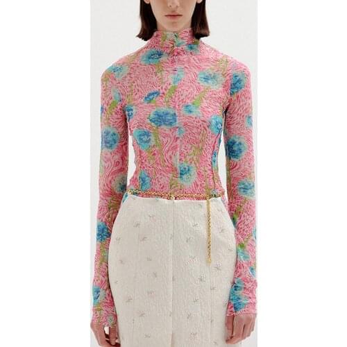 Women T-shirt 2021 Spring and Summer New High-neck Tight-fitting Watermark Bottoming Fashion Long-sleeved T-shirt Women