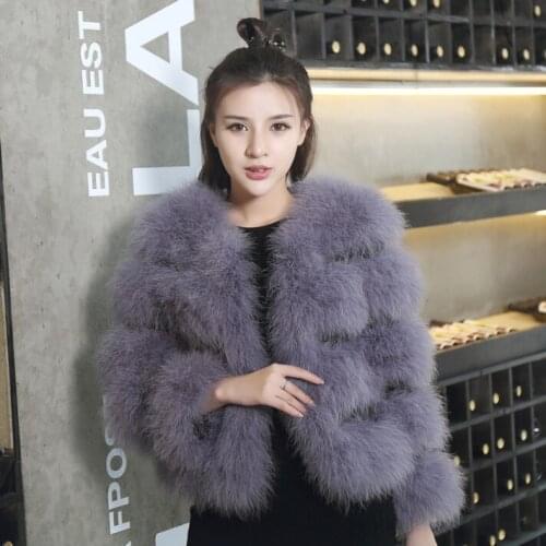 2021 Women Winter Fashion Genuine Fur Short Coats Female Long-sleeved Warm Jackets Ladies Real Ostrich Fur Slim Outwears U587