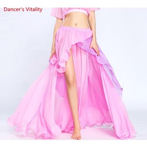 Women Belly Dance Skirt Sexy Oriental Dance Suit India Bollywood Unilateral Split Belly Dance Practice Long Skirt