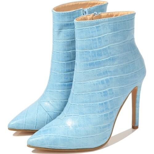 Snakeskin Print Chelsea Boots Womens Back Zipper Short Boots Pointed Toe Stiletto and Fleece High-heeled Boots CGB
