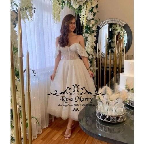 Sparkly Sequined Short Prom Dresses 2021 A Line Off Shoulder Plus Size Tea Length Girls Pageant Formal Evening Party Gowns