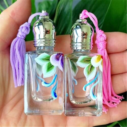 10ml Glass Roll On Tassel Cover BottleNew Nand-painted Square Perfume Empty Bottle 100pcs/lot
