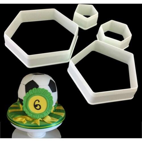 4pcs/set Hexagon Football Cutters Fondant Cookie Plastic Cake Mold Chocolate Mold Cake Decorating Tools Bakwear Biscuit Cupcake