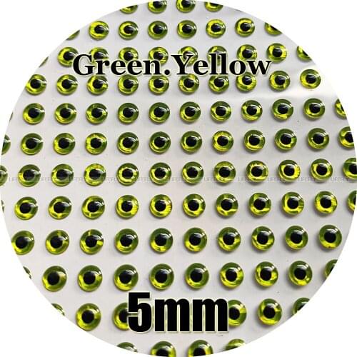 5mm 3D Green.Yellow / Wholesale 700 Soft Molded 3D Holographic Fish Eyes, Fly Tying, Jig, Lure Making, Craft