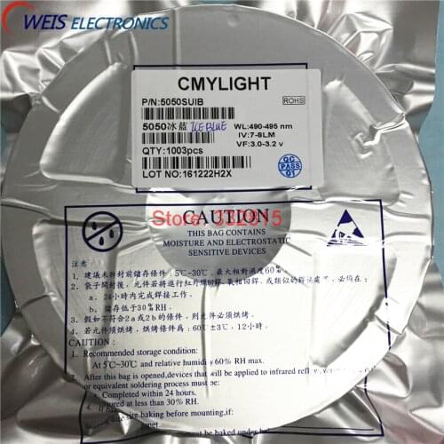 500PCS 5050 ICE BLUE LED SMD 7-8lm 3.0-3.2V 120 angle Sky blue baby blue beads RoHs Free shipping