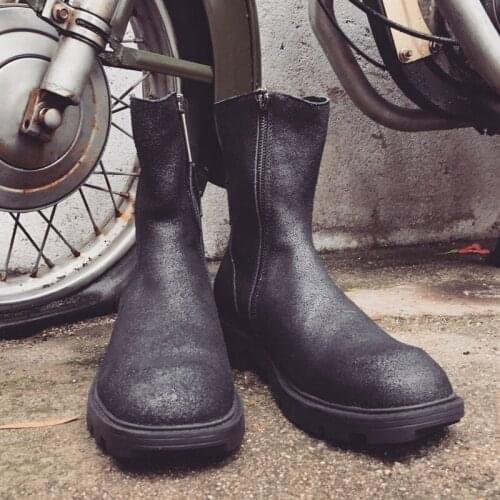 Brand High-Top Boots Men Black Zipper Motorcycle Riding Boots Luxury Winter Vintage Platform Sneakers Top Quality Leather Shoes