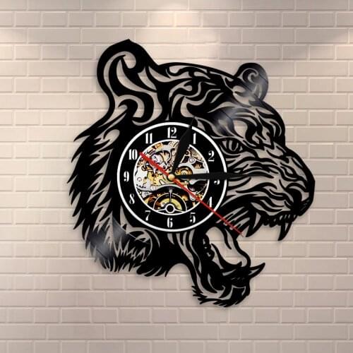Wild Animal Portrait Decorative Clock Tiger Head Wall Clock African Nature Wilderness Tiger Vinyl Record Clock Man Cave Gift