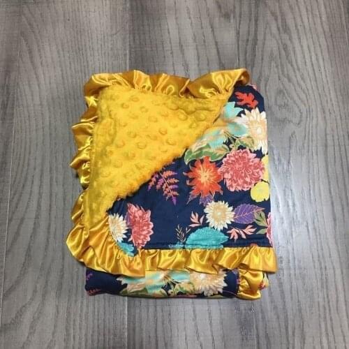 Baby girls blanket with ruffle baby children soft blanket baby mustard blanket with floral print