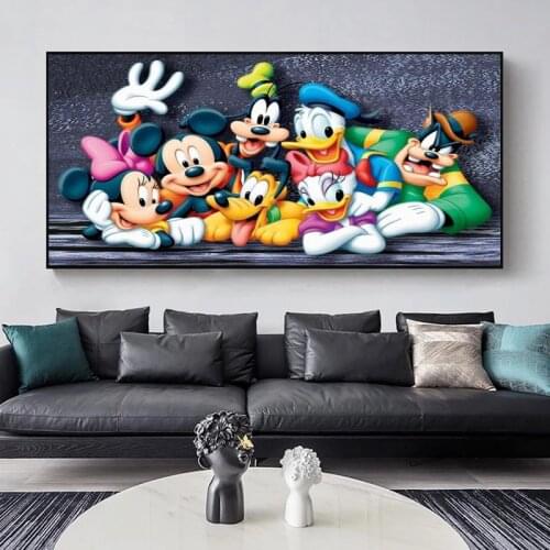 Disney Family Mickey And Minnie Mouse Canvas Painting Goofy Donald Duck Cartoon Posters and Prints Wall Art For Kids Room Decor