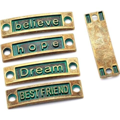 FERVENT 50pcs/lot 35x10mm Antique Green Bronze Best Friend Believe Dream Hope Connetors Pendants Fit Jewelry Making DIY Finding