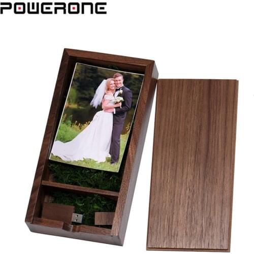 POWERONE (1 PCS Free LOGO) Photo Album walnut Wood USB+Box Pendrive USB flash drive 16GB 32GB 64GB Photography (120*250*50 mm)