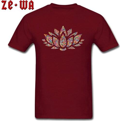 Autumn New T Shirt Men Red Tshirt Rainbow Flower T-shirt Buddhism Lotus Print Clothes Family Gift Tops Tees Drop Shipping