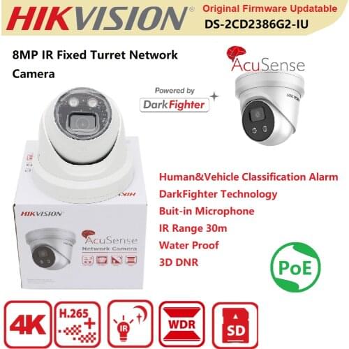 Hikvision IP Camera 8MP DS-2CD2386G2-IU POE IR IP67 IPC Turret Network Surveillance Built-in Microphone CCTV AcuSense