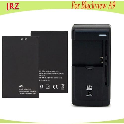 JRZ LOT=1PC+Charger 3.8V 3000mAh battery For Blackview A9 phone High quality Replacement Batteries Bateria
