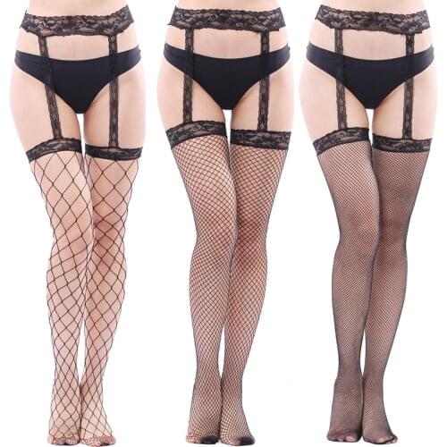 Hot Sale Exotic Stockings With Garter Belt For Women Fishnet Pantyhose Plus Size Thigh High Socks Sexy Lingerie Mesh Hosiery