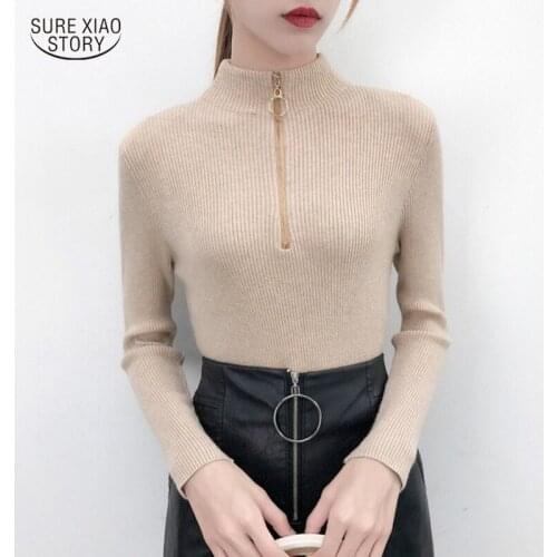Korean Thicken Knitted Sweater Autumn Vintage Sweater Women Pullover Winter Long Sleeve Zipper Jumper Turtleneck Sweaters 11788