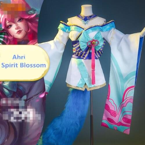Ahri Costumes Game LOL The Nine-Tailed Fox Ahri Spirit Blossom Kimono Dress Cosplay Costume For women