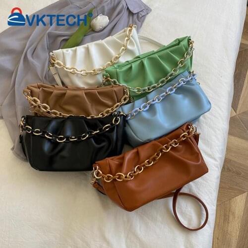 Fashion Women Pleated PU Leather Shoulder Crossbody Messenger Bag Ladies Shoulder Casual Chain Solid Color Small Purse Handbags