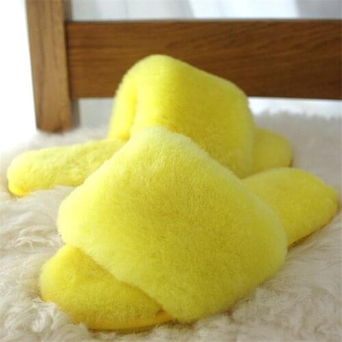 Women Fashion Sheep Hair Slippers Unisex Candy-Colored Flat-heeled Winter and Autumn Slippers Size 34~44