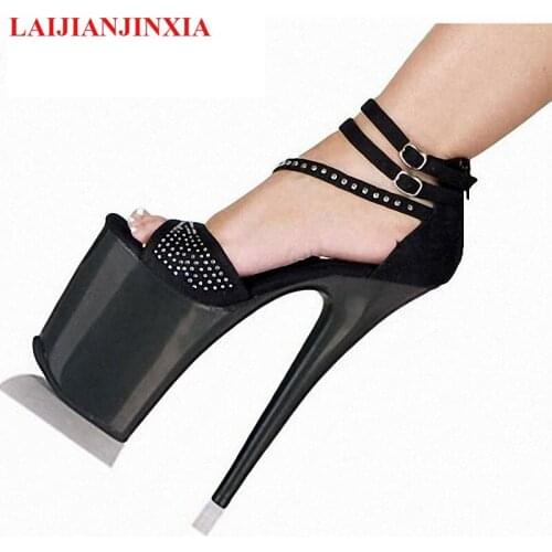 LAIJIANJINXIA New 23cm ultra high heels sandals rivets open toe cover heel with temptation womens shoes Platform Dance Shoes