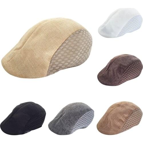 Men And Womens Summer Flat Caps Linen Lattice Berets Male Vintage Elastic Comfortable Hat British Style Breathable Classic #W3