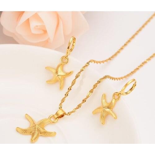 African PNG lovely gold pendant Necklace Earring Set Women Party Gift starfish charms women girls Fine Jewelry gift