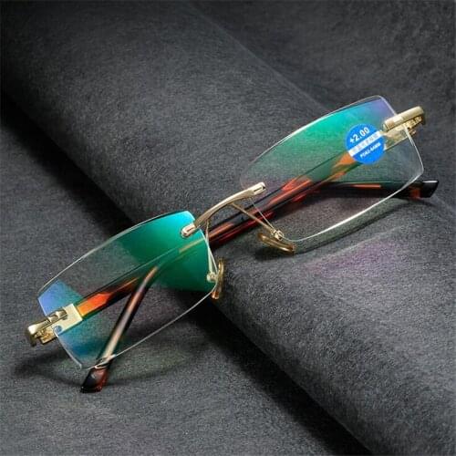 Frameless Anti Blue Rays Square Presbyopic Eyeglasses Unisex Metal Elderly Glasses Magnifier +100 +150 +200 +250 +300 +350 +400