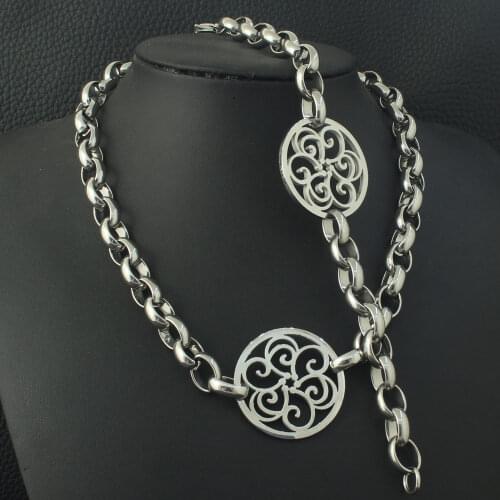 Wholesale Stainless Steel Vintage Jewelry Round Silver Color Bracelet Necklace Sets For Woman SGEZALCF