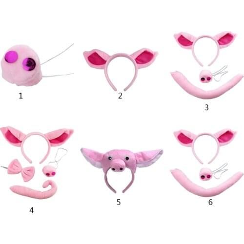Pig Ear Headband Nose Tail Animal Headdress Accessories Set Cosplay Props