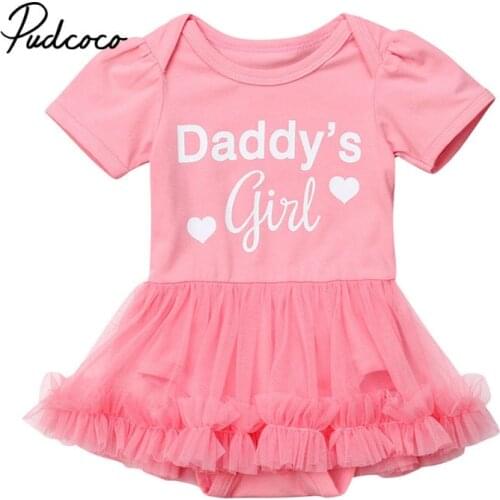 Pudcoco 2019 Baby Summer Clothes Newborn Infant Baby Girl Cotton Short Sleeve Dress Girl Baby Clothes Pink 0-18 months