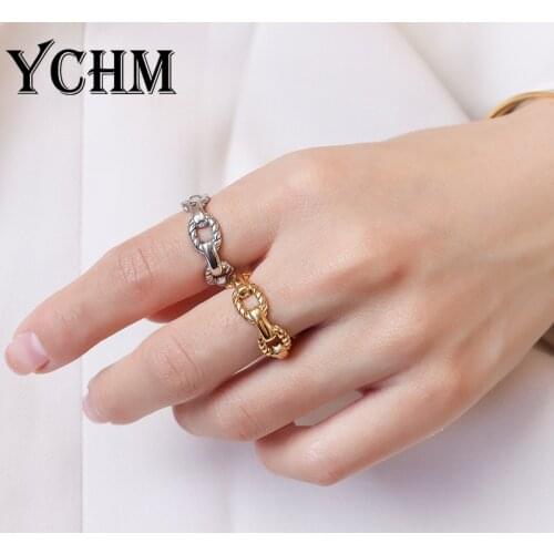 YCHM Adjustable Chain Ring Stainless Steel Vintage Open Ring For Women Gold Plated Creative Jewelry Gadget For Women