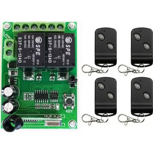 DC24V 2CH Relay Wireless Remote Control Switch Receiver Transmitter Learning 315/433 Normally Open/Closed Door Access LED/lamp