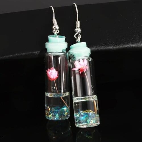 Earring Women Artificial Glass Wishing Bottle With Flower Earring For Lady Girl Charms Pendant Earring For DIY Fashion Jewelry